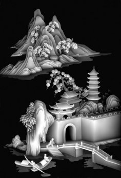 Traditional Chinese Grayscale Embossed Artwork BMP File