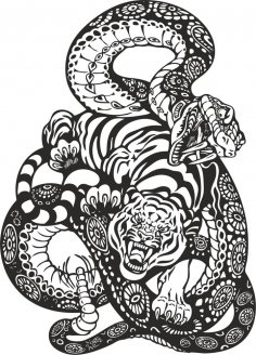 Serpente e tigre lotta arte vettoriale