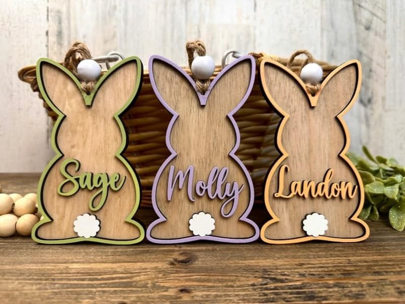 Laser Cut Personalized Bunny Rabbit Easter Basket Tag – Custom Name Tag