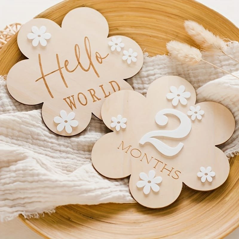 Laser Cut Baby Monthly Milestone Cards Versatile Wooden Flower Milestone Photo Props