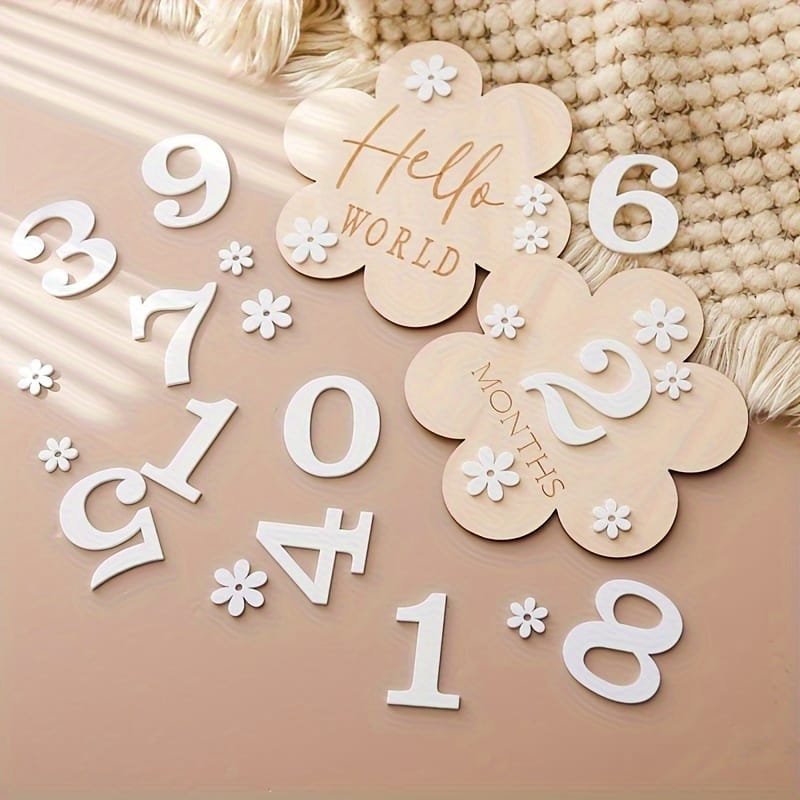 Laser Cut Baby Monthly Milestone Cards Versatile Wooden Flower Milestone Photo Props