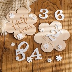 Laser Cut Baby Monthly Milestone Cards Versatile Wooden Flower Milestone Photo Props