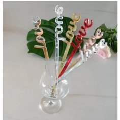 Laser Cut Acrylic Mirror Love Drink Stir Sticks – Valentine Drink Stirrer – Engagement Bridal Shower Drinks Stir Stick