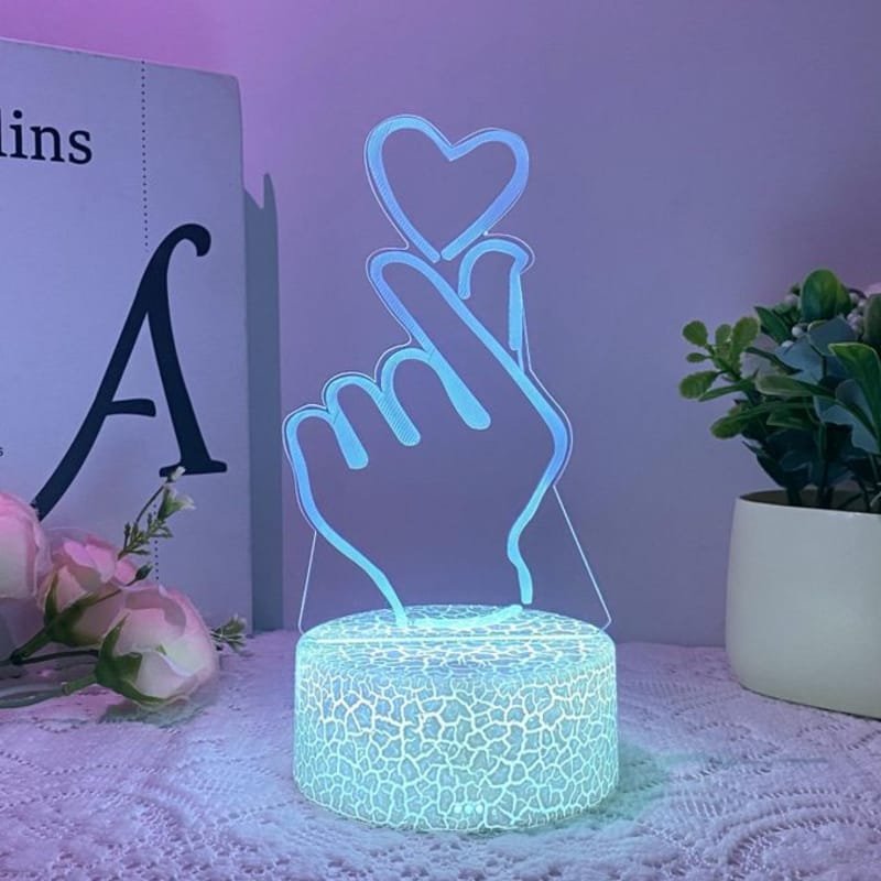 Laser Cut Finger Heart 3D LED Lamp