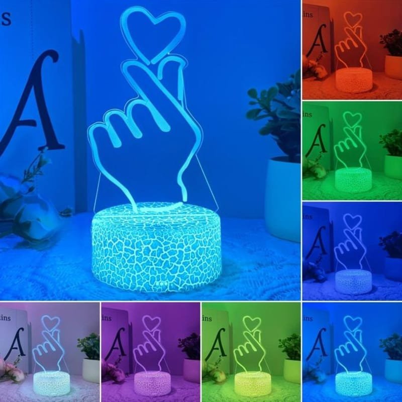 Laser Cut Finger Heart 3D LED Lamp
