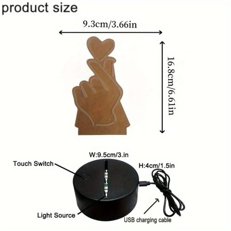 Laser Cut Finger Heart 3D LED Lamp