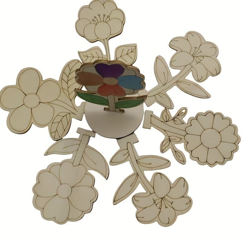 Laser Cut Wooden Flowers Tabletop Decor Roses Lilies Sunflowers for Painting Crafts Spring Easter Party Decor