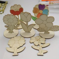 Laser Cut Wooden Flowers Tabletop Decor Roses Lilies Sunflowers for Painting Crafts Spring Easter Party Decor