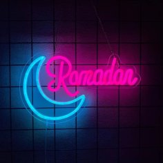 Laser Cut Ramadan Decoration Neon Sign – Ramadan with Crescent Moon Neon Sign – Ramadan Eid Light Hanging Neon Sign