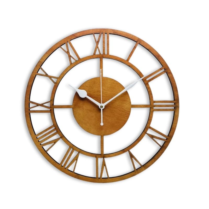 Laser Cut Roman Round Wood Wall Clock