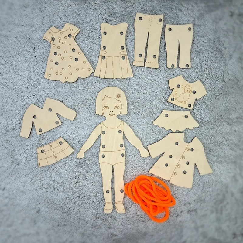 Laser Cut Wooden Lacing Girls Threading Lacing Toy Puzzle Game Preschool Free Vector