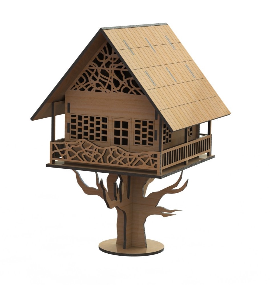 Laser Cut Treehouse 3D Puzzle Free Vector