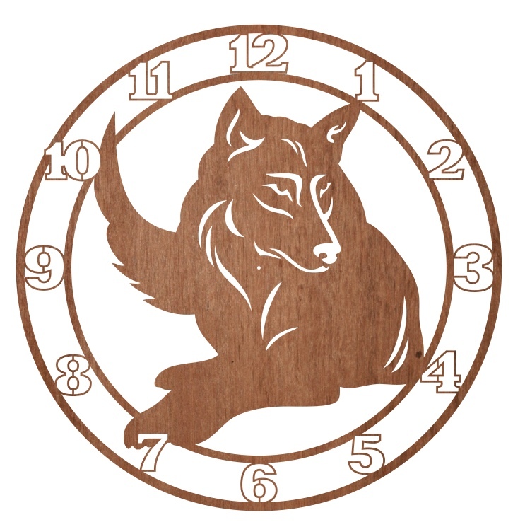 ساعة حائط منقوشة بالليزر على شكل ذئب