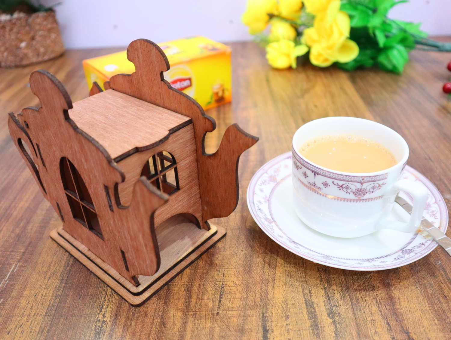 Laser Cut Wooden Teapot Shape Tea House 3mm Free Vector