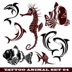 Conjunto de vetores de animais de tatuagem
