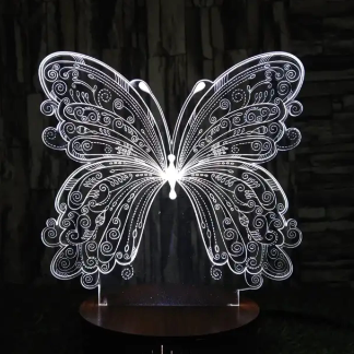 Laser Cut Butterfly 3D Optical Illusion Night Lamp Free Vector