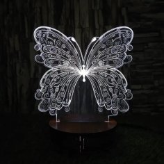 Laser Cut Butterfly 3D Optical Illusion Night Lamp Free Vector