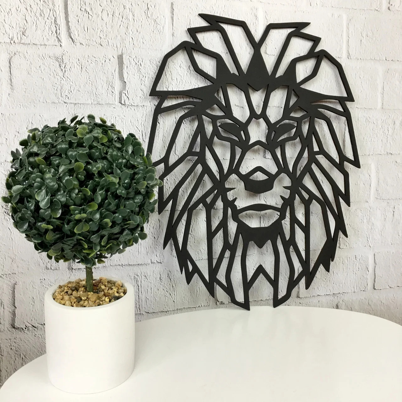 Лазерная резка Настенный декор Деревянная панель Геометрическая голова льва