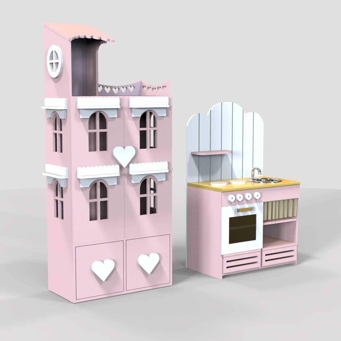 Maison de poupée découpée au laser et cuisine miniature