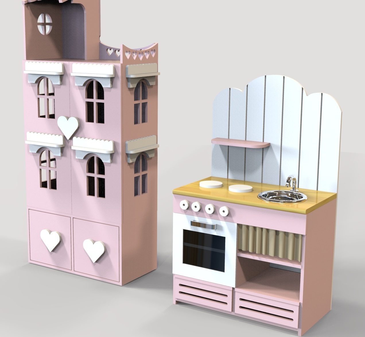 Maison de poupée découpée au laser et cuisine miniature