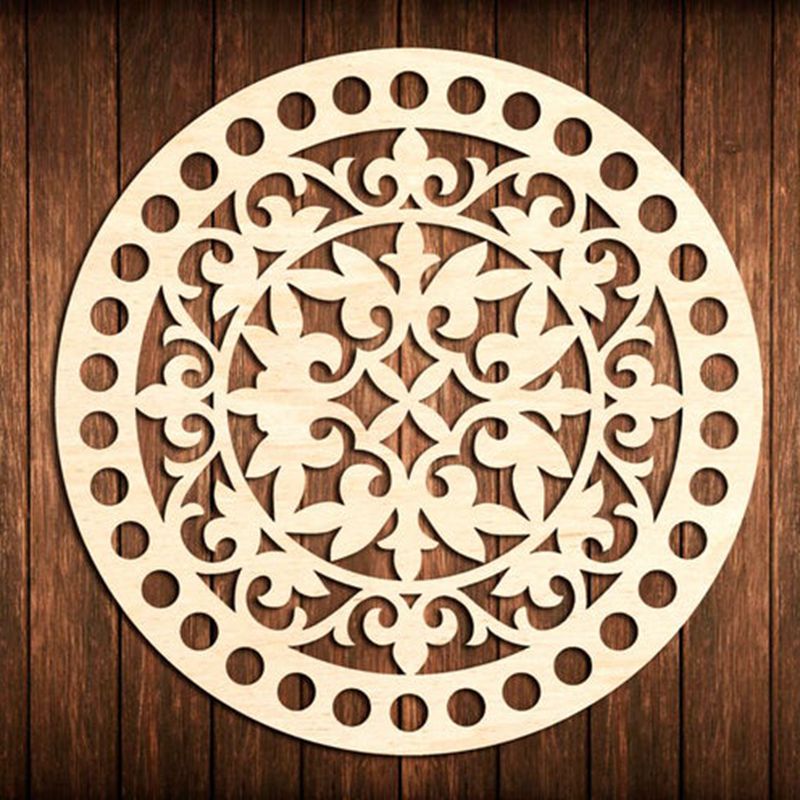 Base de madera con círculo inferior de flor cortada con láser para cesta de ganchillo