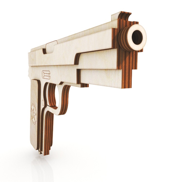 Laser Cut Wooden Rubber Band Gun Tula Tokarev TT Pistol Rezinkostrel Free Vector