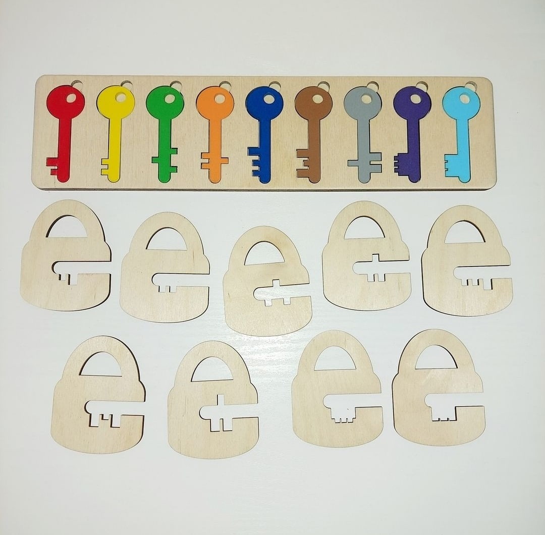 مفاتيح وأقفال ألعاب تعليمية للأطفال مقطوعة بالليزر