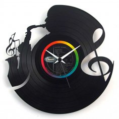 Jazz Clock Vintage Music Clock Saxophonist Clock Vinyl Clock Laser Cut Template Free Vector