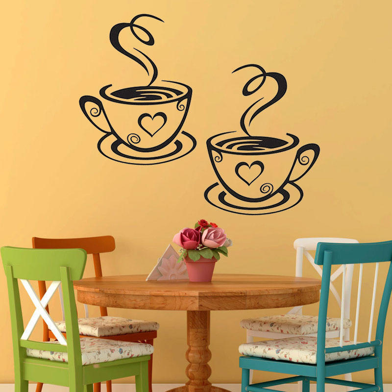 Kahve Fincanı Çifti Cafe Çay Duvar Çıkartmaları Cafe Art
