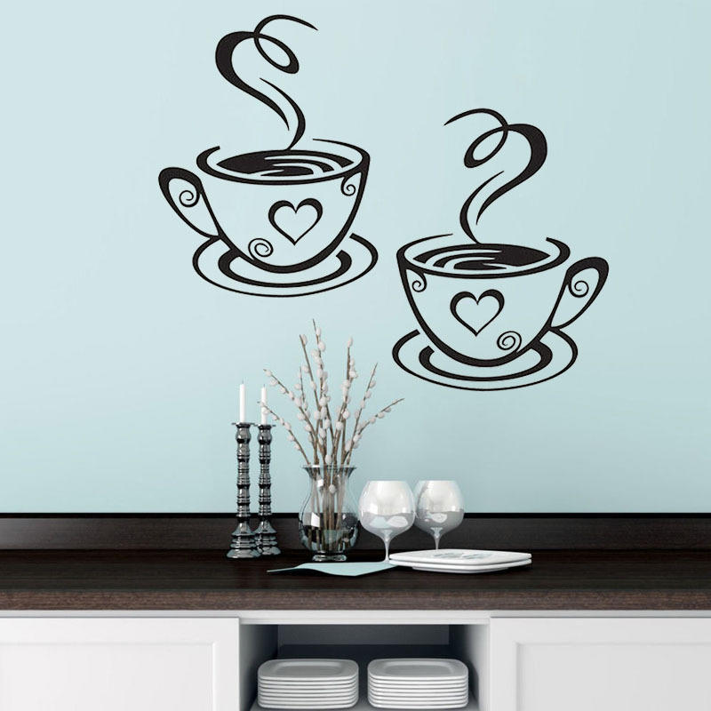 Pair Of Coffee Cups Cafe Tea Wall Stickers Cafe Art Free Vector