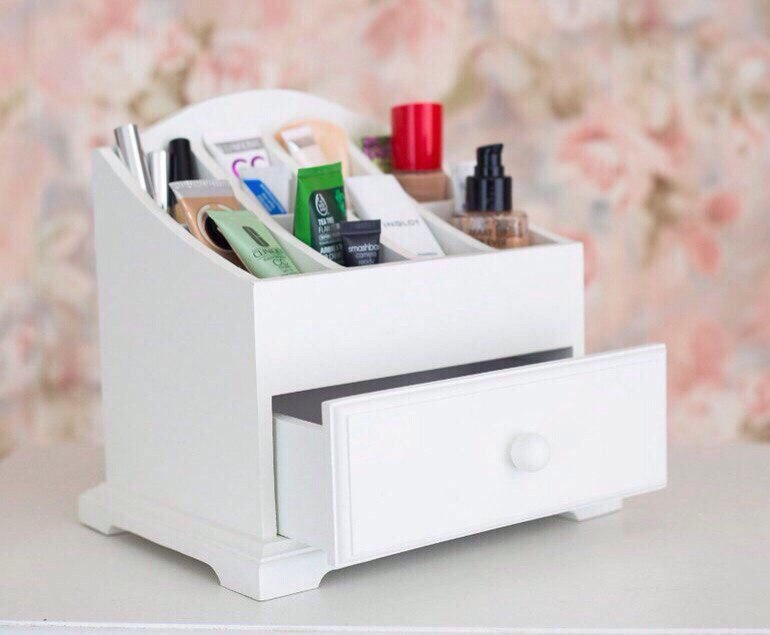 Laser Cut Makeupup Stand With Drawer Free Vector