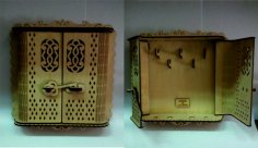 Laser Cut Wooden Key Cabinet With Hooks Wall Mounted Key Holder Box 3mm Free Vector