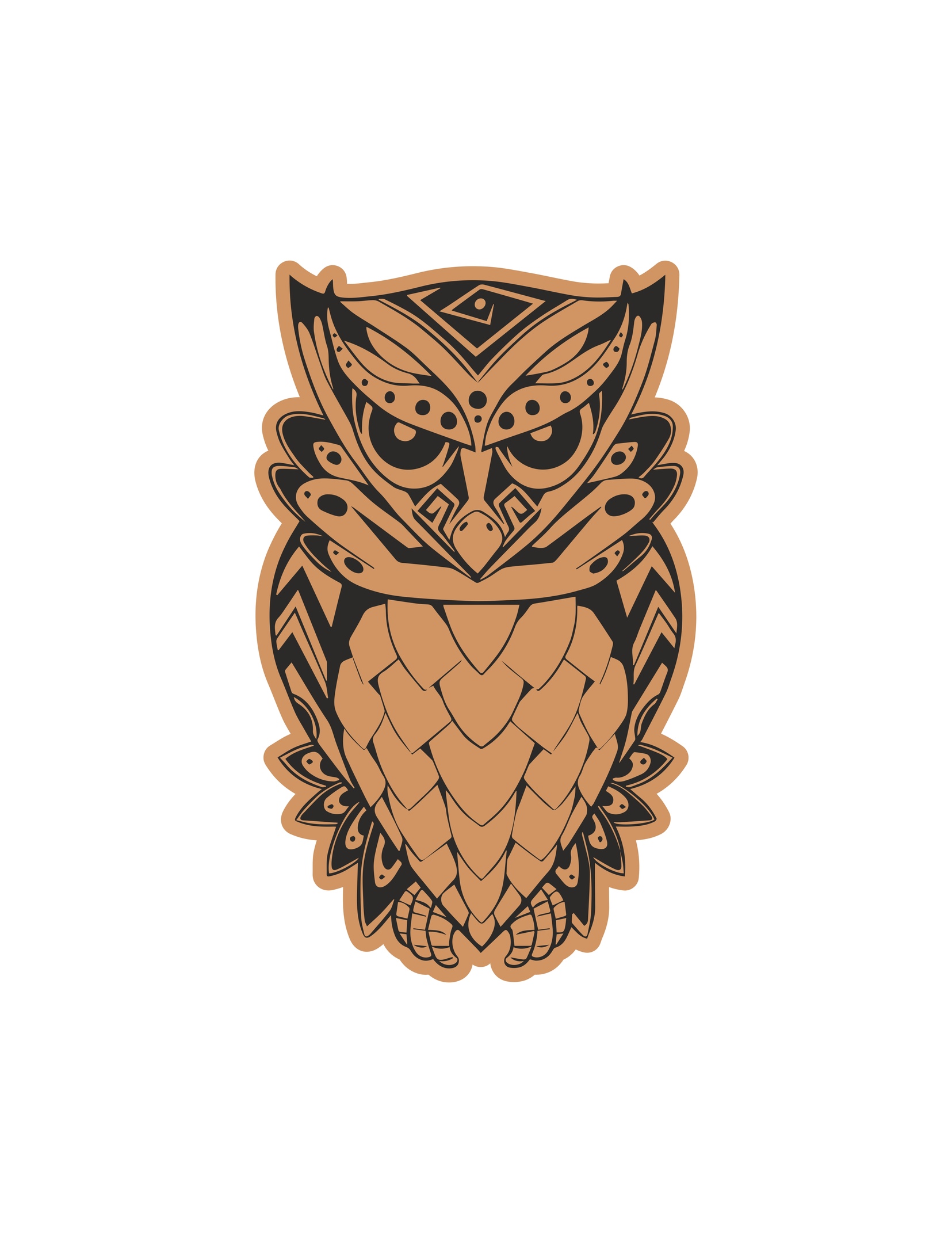 Angry Owl Sentado Plantilla de grabado cortado con láser