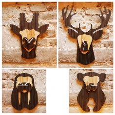 Jungle Animal Heads Shaped Wall Clocks Laser Cut Free Vector