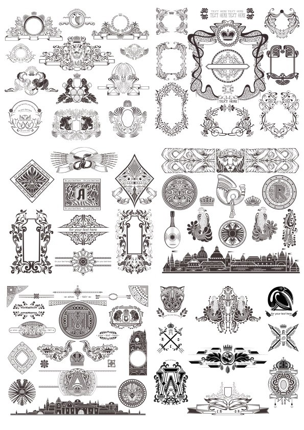 Conjunto de elementos de decoração vintage
