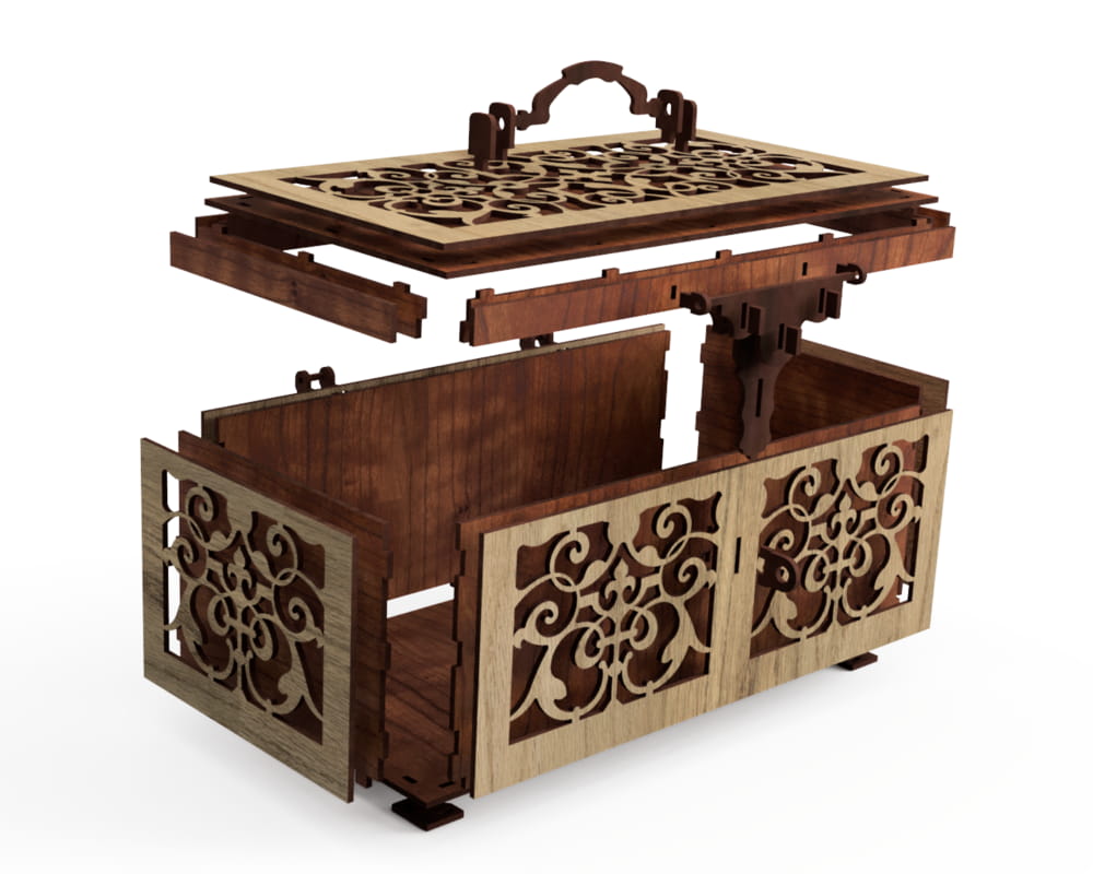 Laser Cut Rustic Treasure Chest Jewelry Storage Box Free Vector