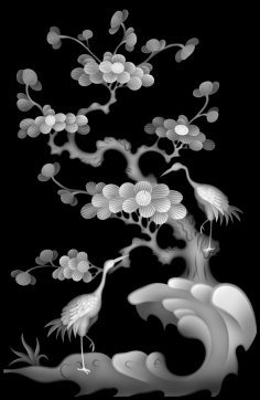 Grayscale Flower and Bird Picture BMP File