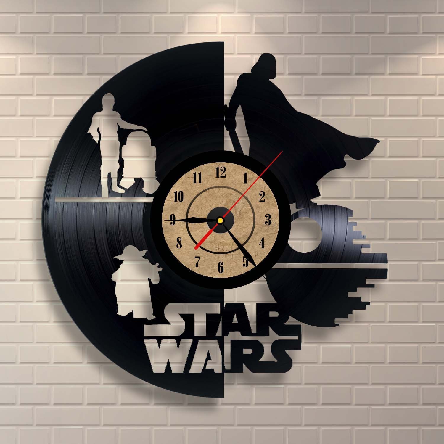 ساعة تسجيل من الفينيل لتزيين الحائط على شكل حرب النجوم