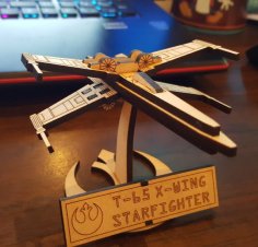 Laser Cut Small X-Wing Fighter with Stand Free Vector