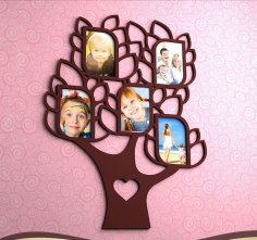 Laser Cut Family Tree with 5 Frames Free Vector