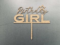 Laser Cut Birthday Girl Cake Topper Free Vector