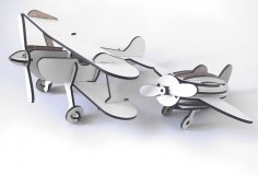 Modelo de avión de juguete biplano de madera cortado con láser