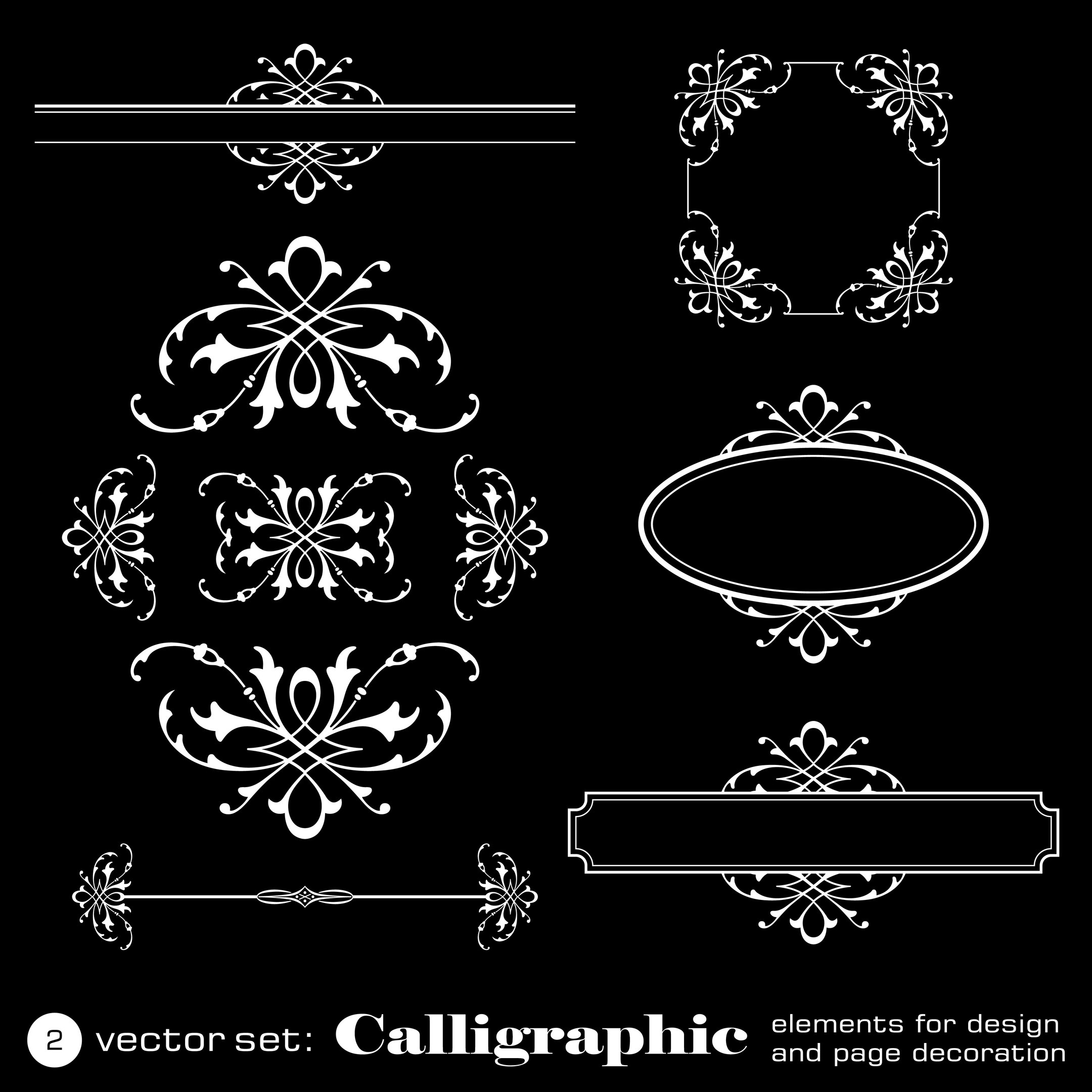 Elementos caligráficos para design em fundo preto