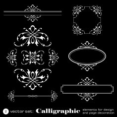 Kalligraphische Elemente für Design auf schwarzem Hintergrund