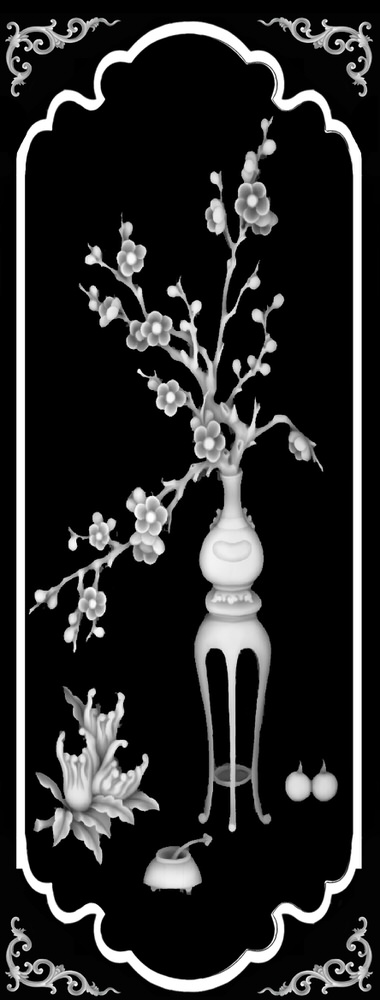फूल 3 डी ग्रेस्केल छवि के साथ फूलदान