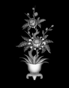 Çiçekler Gri Tonlamalı Vazo