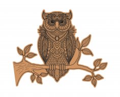 Decorative Owl Sitting On Branch Laser Cut Engraving Template Free Vector