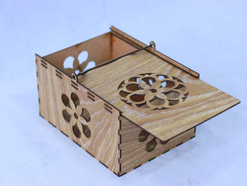 Laser Cut Slide Top Wood Box With Handle Free Vector