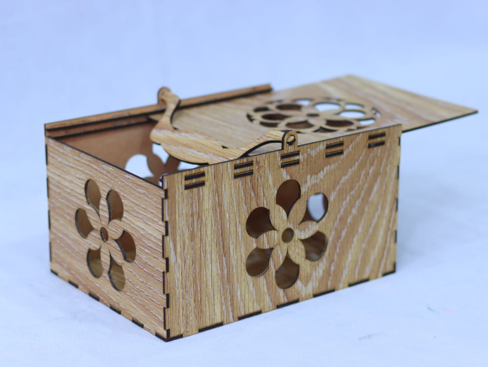 Laser Cut Slide Top Wood Box With Handle Free Vector