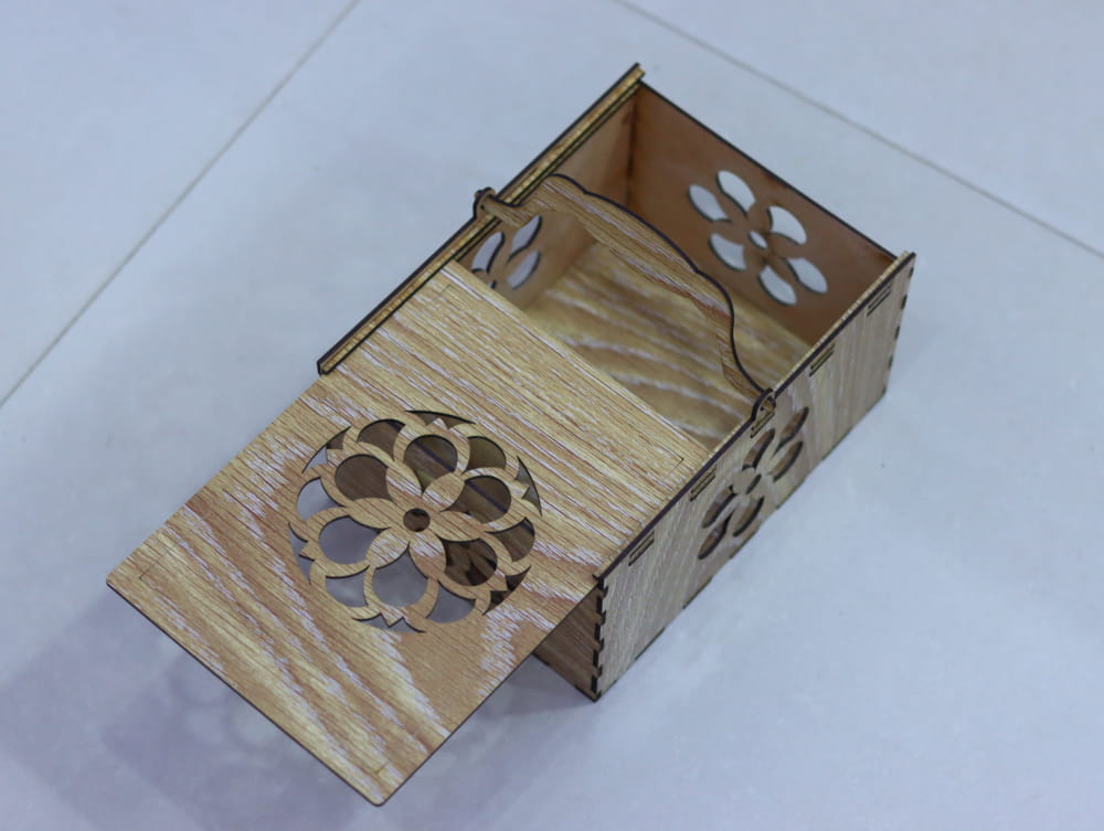 Laser Cut Slide Top Wood Box With Handle Free Vector